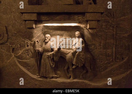 Carved underground salt cave, the life work of Antoni Wyrodek, Wieliczka Salt Mine Krakow, Poland. Stock Photo