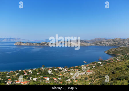 Coast with the village of Sögüt, Bozburun Peninsula, Söğüt - Marmaris, Provinz Muğla, Ägäisregion, Türkei, Turkey Stock Photo