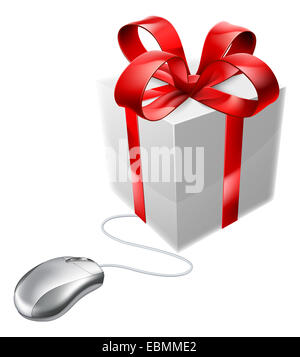 Gift mouse online internet present shop concept of a computer mouse connected to a present. Could be concept for vouchers Stock Photo