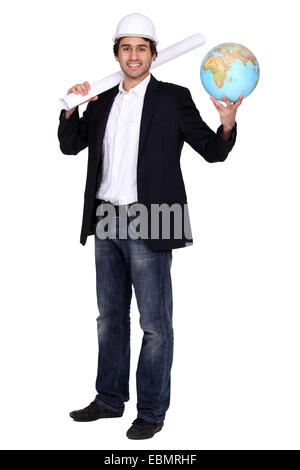 Architect holding globe Stock Photo