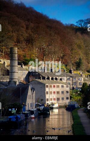 Rochdale canal in the town of Hebden Bridge, West Yorkshire, England Stock Photo