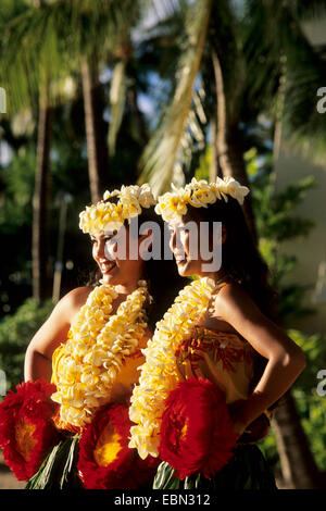 Hawaiian girls of the island Oahu, USA, Hawaii Stock Photo