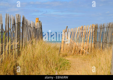 path between wooden fences to the beach, France, Brittany, erquy Stock Photo