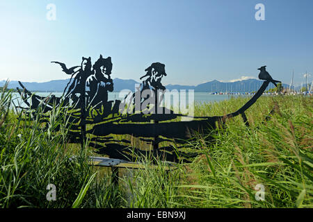 sculpture of a celtic ship at the marina of Seebruck at the Lake Chiemsee, Germany, Bavaria, Lake Chiemsee, Seebruck Stock Photo