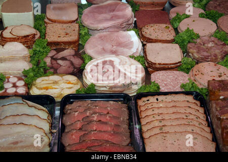 sliced sausage products for sale in a butchery Stock Photo