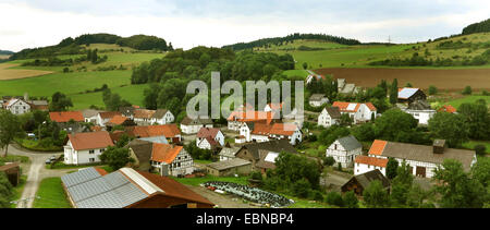 aerial view to village Welleringhausen with half-timbered houses, Germany, Hesse, Sauerland, Willingen-Upland Stock Photo