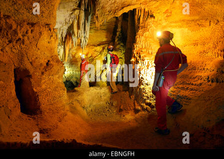 caver in the cave called 14 juillet, France, Calanques National Park Stock Photo