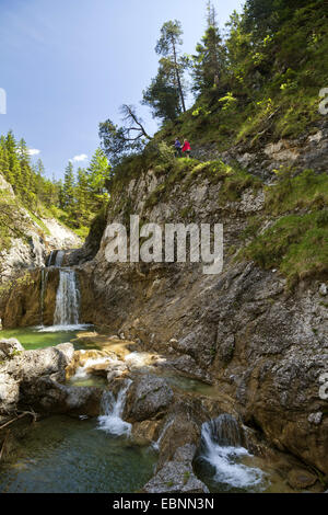 hiking trail along mountain creek with small waterfalls, Austria, Tyrol, Archbach Stock Photo