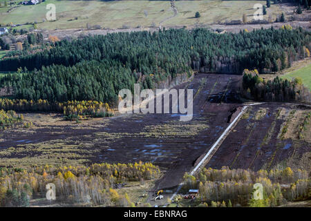 aerial view to peat mining area, Czech Republic, Boehmerwald Stock Photo
