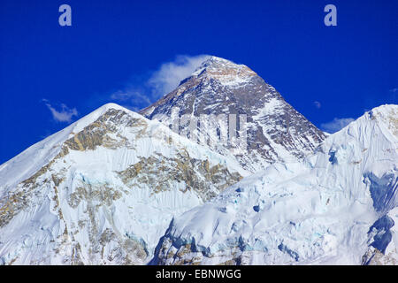 Mount Everest with moon, view from Kala Patthar, Nepal, Himalaya, Khumbu Himal Stock Photo