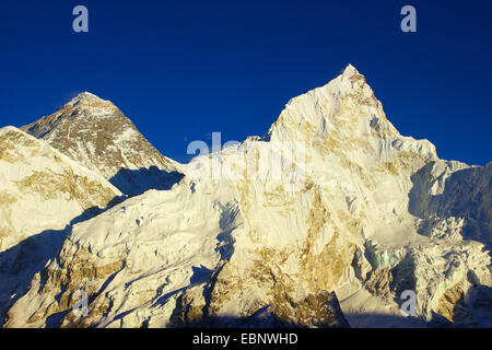 Mount Everest and Nuptse in evening light. View from Kala Patthar, Nepal, Himalaya, Khumbu Himal Stock Photo