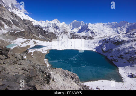 view from Kongma La to Makalu, Baruntes and Chhukhung glacier, Nepal, Himalaya, Khumbu Himal Stock Photo