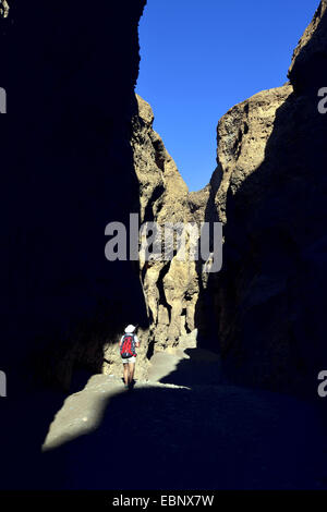 wanderer in the Sesriem canyon, Namibia, Namib Naukluft National Park Stock Photo