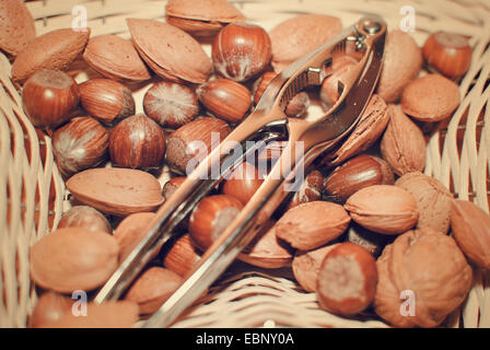 mixed nuts in the basket Stock Photo