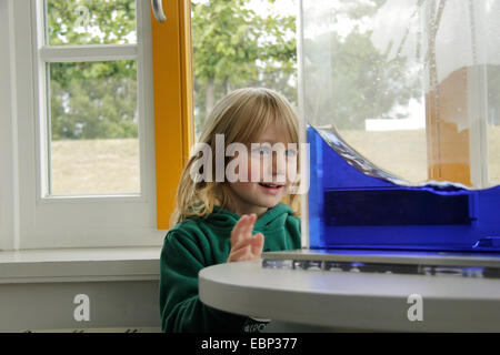 little boy playfully experimenting in the Experimentarium Zingst, Germany Stock Photo