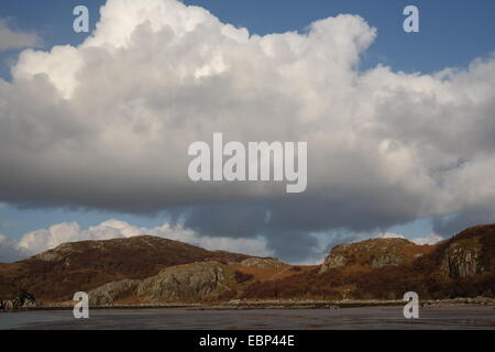 Big Cloud over Highland Mountains and Beach near Gairloch Scotland Stock Photo