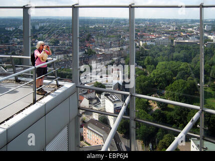 visitor on the observation deck of RWE Tower, Germany, North Rhine-Westphalia, Ruhr Area, Essen Stock Photo