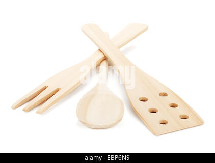 Wooden cooking utensils. Isolated over white background Stock Photo