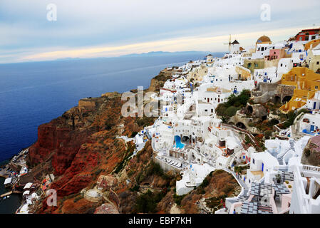 Sunset in Santorini of restaurant in Oia in Greece Greek Islands on ...