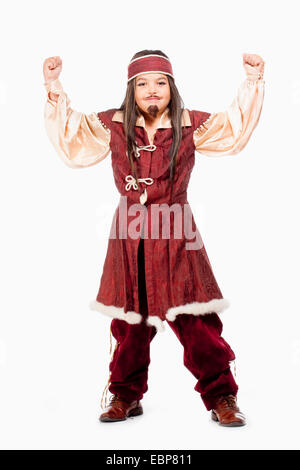 Portrait of a Little Boy in Wig in Pirate Costume Stock Photo