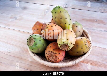 basket of prickly pears, autumn typical Sicilian fruit . in Sicily is called 'fico d'india' Stock Photo