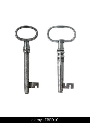 two vintage keys isolated on white background Stock Photo