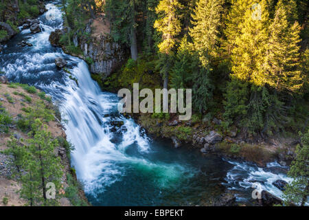 Middle McCloud Falls on the McCloud River in Northern California in early morning. Stock Photo