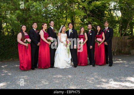 Bride and groom bridesmaids groomsmen at wedding at the Marin Art and Garden Center in the city of Ross in Marin County Californ Stock Photo