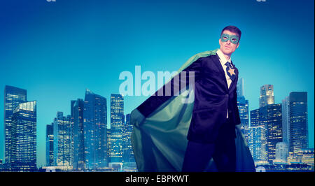 Strong Powerful Business Superhero Cityscape Concepts Stock Photo