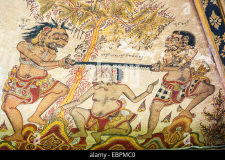 Traditional Kamasan paintings, Kertha Gosa pavilion in Puri Semarapura Palace, Klungkung, Bali, Indonesia, Asia Stock Photo