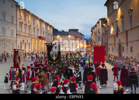 Procession of medieval festival of La Quintana in Piazza Arringo, Ascoli Piceno, Le Marche, Italy, Europe Stock Photo