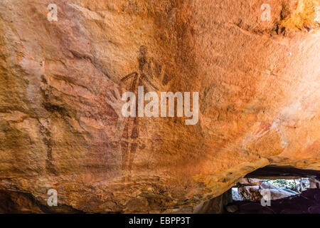 Rock art endemic to the Kimberley, called Gwion Gwion or Bradshaw Art, Vansittart Bay, Kimberley, Western Australia, Australia Stock Photo