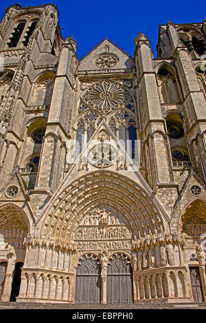 Cathedral Saint Etienne, dating from the 12th to 14th centuries, central entrance, Bourges, Cher, Centre, France Stock Photo