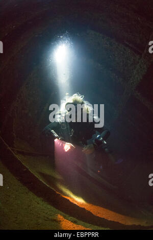 Diving the wreck of The Giannis D, Red Sea, Egypt, North Africa, Africa Stock Photo