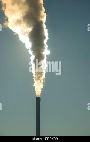 smoking chimney of a modern power station , Germany, Baden-Wuerttemberg, Ulm Stock Photo