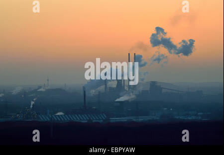 industry in evening light, view from Bottrop to Duisburg, Germany, North Rhine-Westphalia, Ruhr Area, Duisburg Stock Photo
