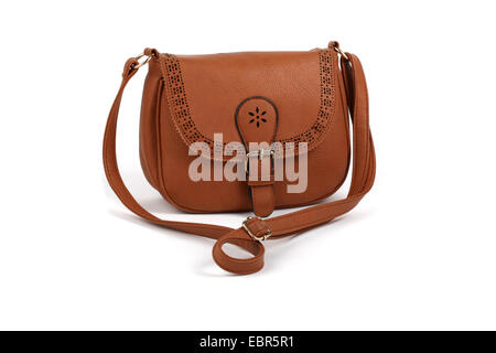 Brown leather bag on white background Stock Photo