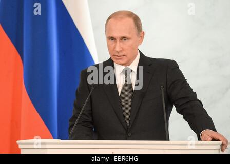 Moscow, Russia. 4th Dec, 2014. Russian President Vladimir Putin gives his annual state of the nation address in the Kremlin in Moscow, capital of Russia, on Dec. 4, 2014. © RIA Novosti/Xinhua/Alamy Live News Stock Photo