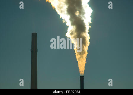 smoking chimney of a modern power station , Germany, Baden-Wuerttemberg, Ulm Stock Photo