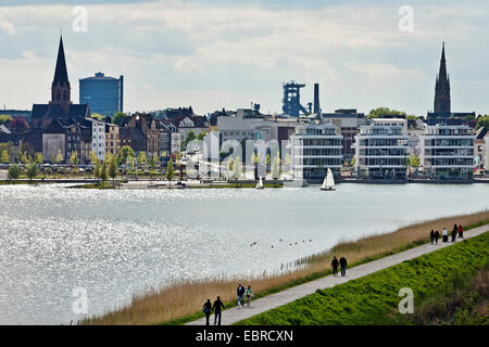 Lake Phoenix and Hoerde district, Germany, North Rhine-Westphalia, Ruhr Area, Dortmund Stock Photo