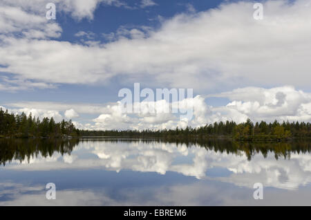 clouds mirroring in a lake, Sweden, Haerjedalen, Naturreservat Rogen Stock Photo