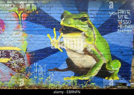 frog as a graffiti on a wall , Germany, Bavaria Stock Photo