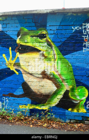 frog as a graffiti on a wall , Germany, Bavaria, Stein Stock Photo