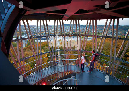 view from the stairway of the Jueberg Tower onto the Sauerland Park in autumn and the city of Hermer, Germany, North Rhine-Westphalia, Sauerland, Hemer Stock Photo