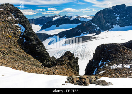 Gaskka glacier and Oarjep Sarekjiegna, Sweden, Lapland, Sarek National Park Stock Photo