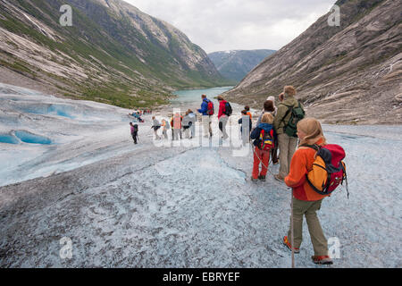 glacier travelling on Nigardsbreen, a glacier arm of Jostedalsbreen glacier, Norway, Jostedalsbreen National Park Stock Photo