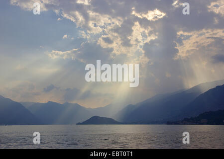 sunbeams over Lake Como, view from Bellagio, Italy Stock Photo