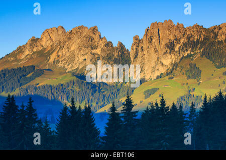 view from the Jaun Pass with Gastlosen at the Freiburg pre-Alps, Switzerland, Berne Stock Photo