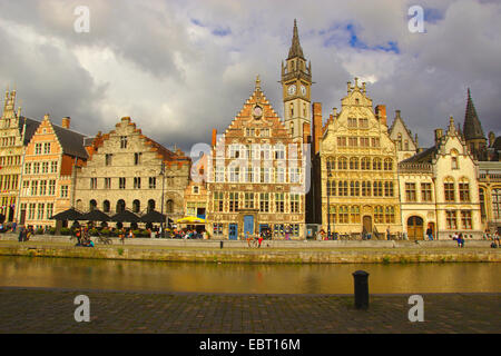 Graslei beside the Leie in the historic city centre of Ghent, Belgium, East Flanders, Gent Stock Photo