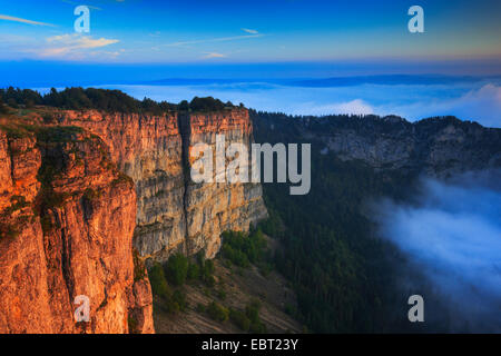 Creux du Van at the Neuenburger Jura at sunrise, Switzerland, Neuenburg Stock Photo